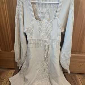 Free People Cream Knit Dress, Open Back, Bell Sleeves